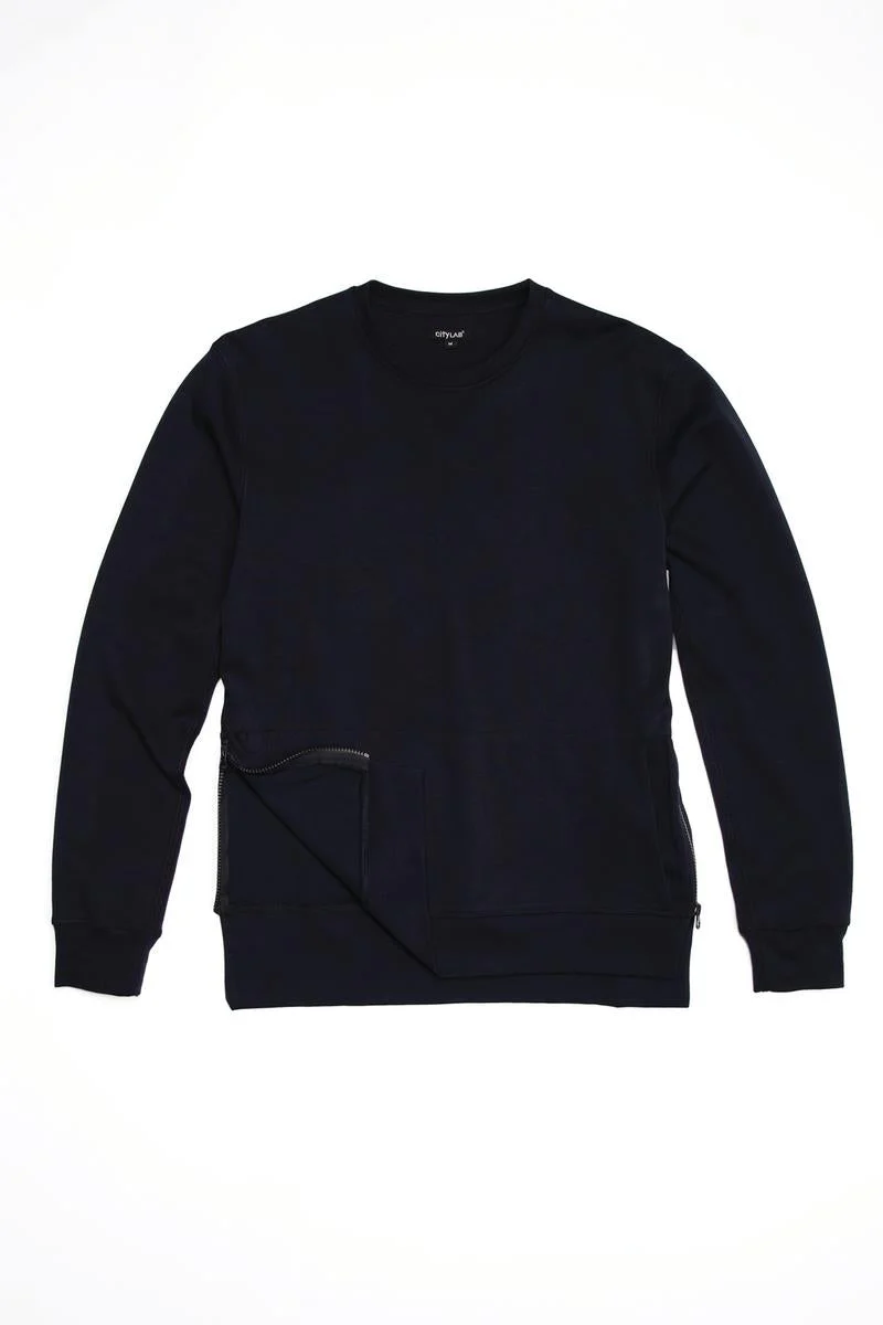 CityLab - Side-Zip Crew Performance Fleece - Navy - Image 2