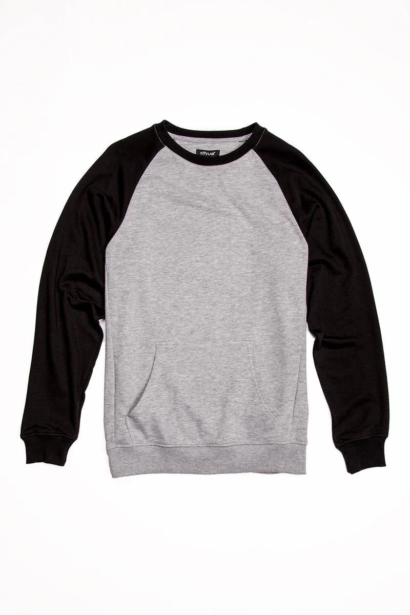 CityLab - Terry Fleece Raglan, Crew - Gray | Black - Image 2