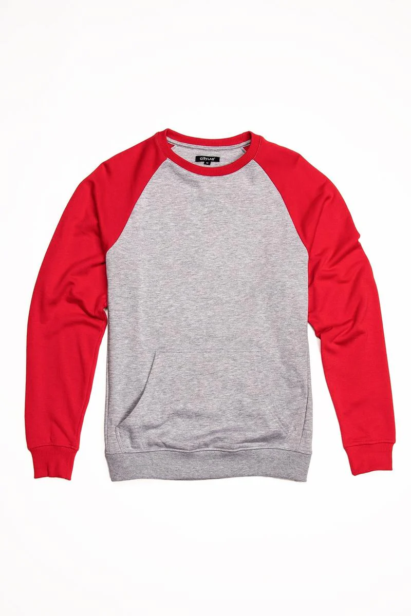 CityLab - Terry Fleece Raglan, Crew - Gray | Red - Image 2