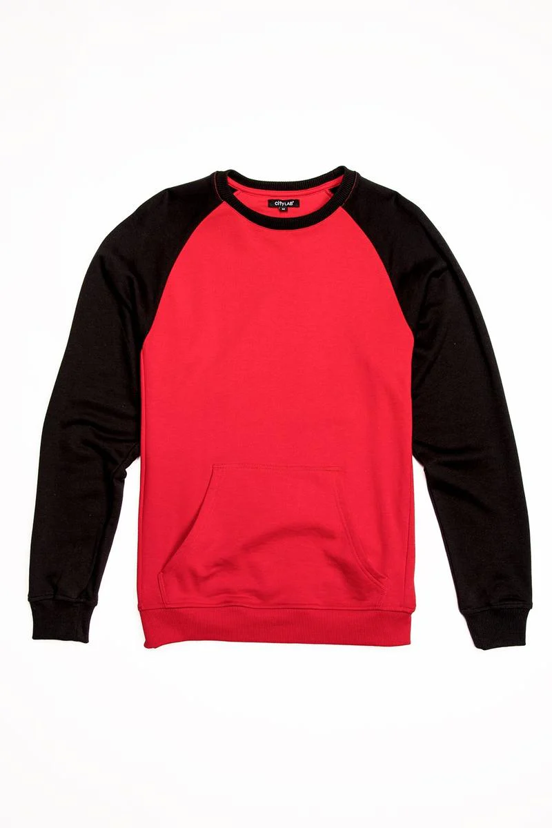 CityLab - Terry Fleece Raglan, Crew - Red | Black - Image 2