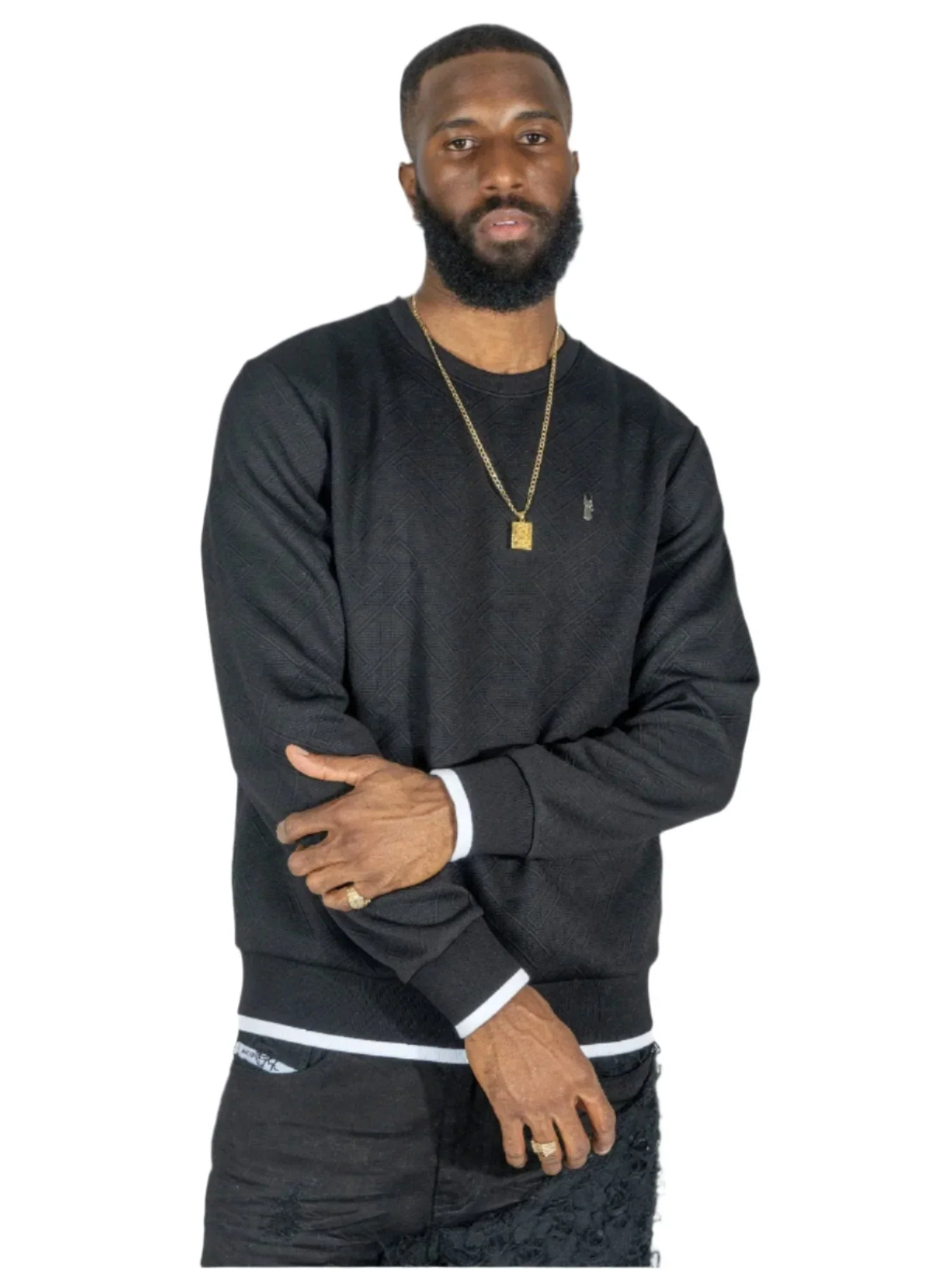 M4390 MAKOB- Beanchi Jacquard Crewneck -BLACK - Image 2
