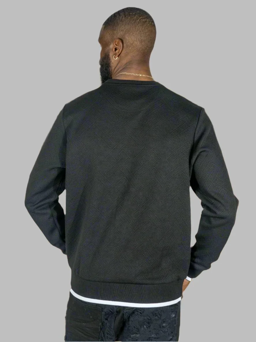 M4390 MAKOB- Beanchi Jacquard Crewneck -BLACK - Image 4
