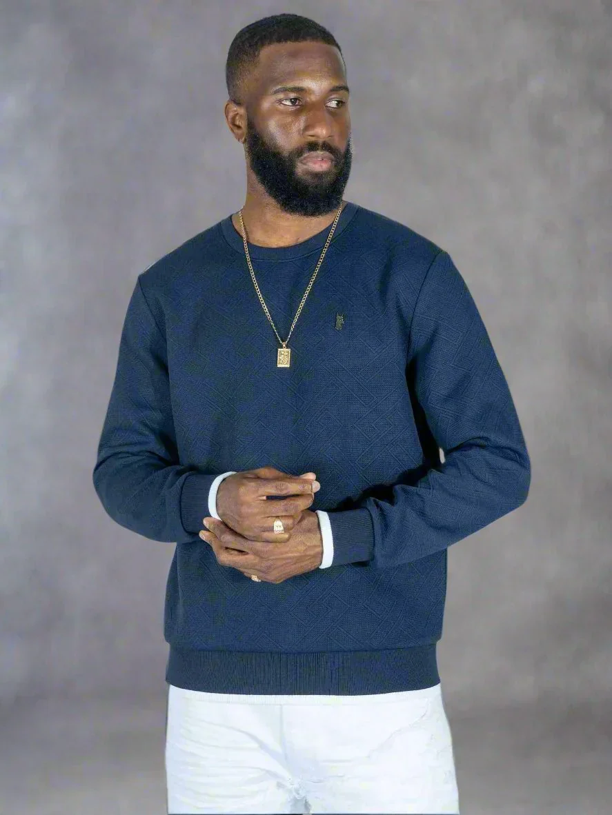 M4390 MAKOBI-Beanchi Jacquard Crewneck - Navy - Image 2