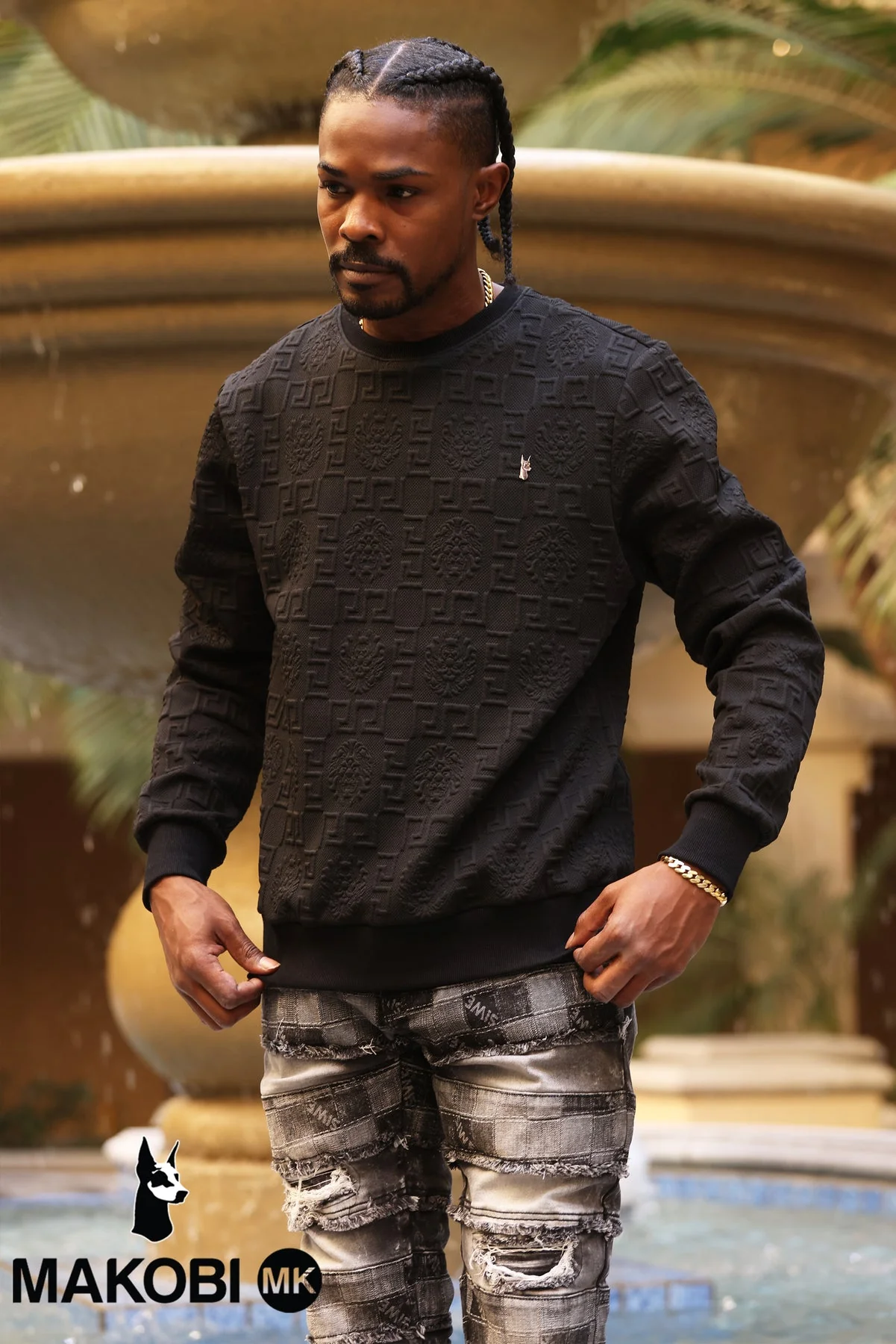 Makobi M4232 Bianchi Jacquard Crewneck Sweatshirt - Black - Image 2