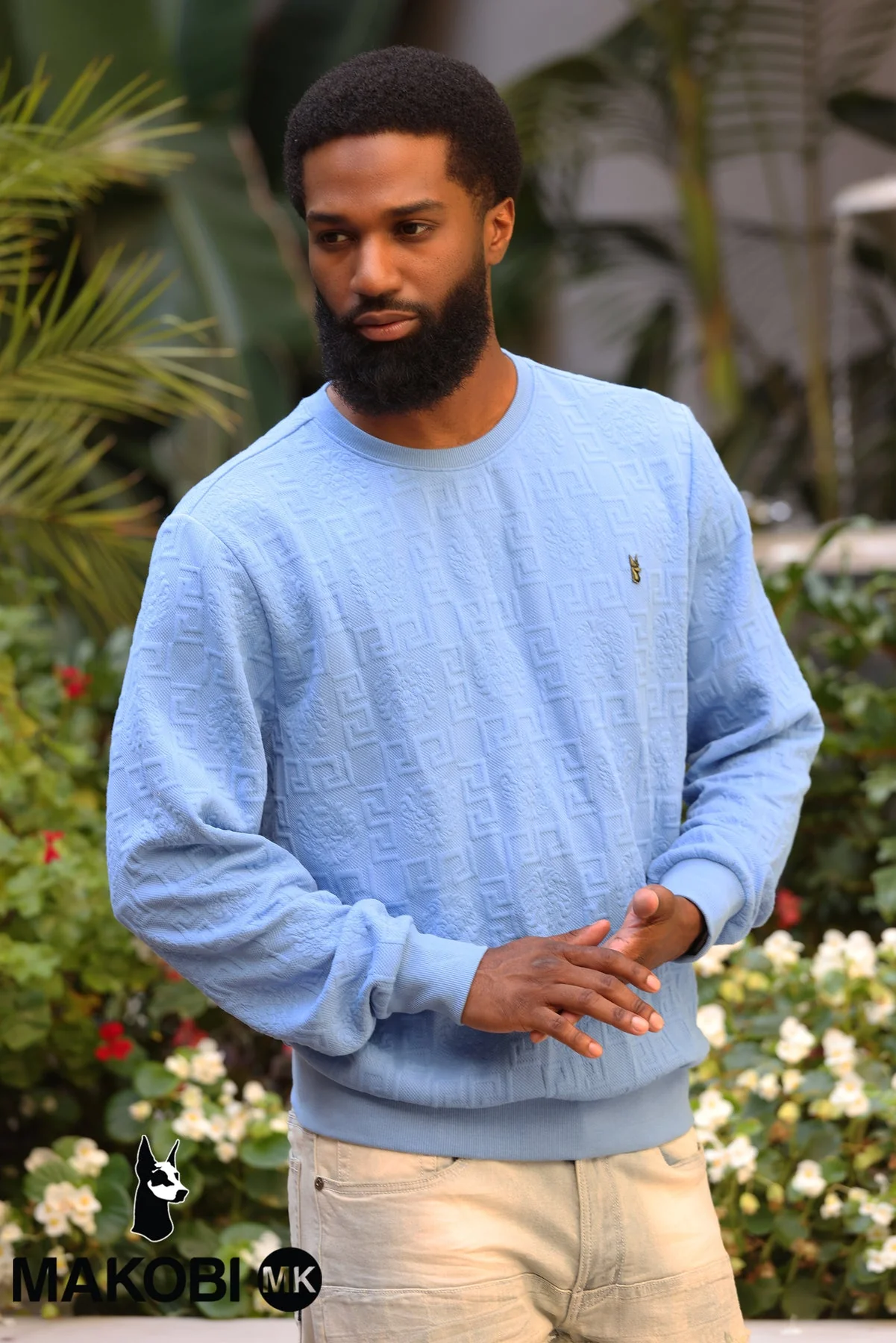 Makobi M4232 Bianchi Jacquard Crewneck Sweatshirt - Blue - Image 2