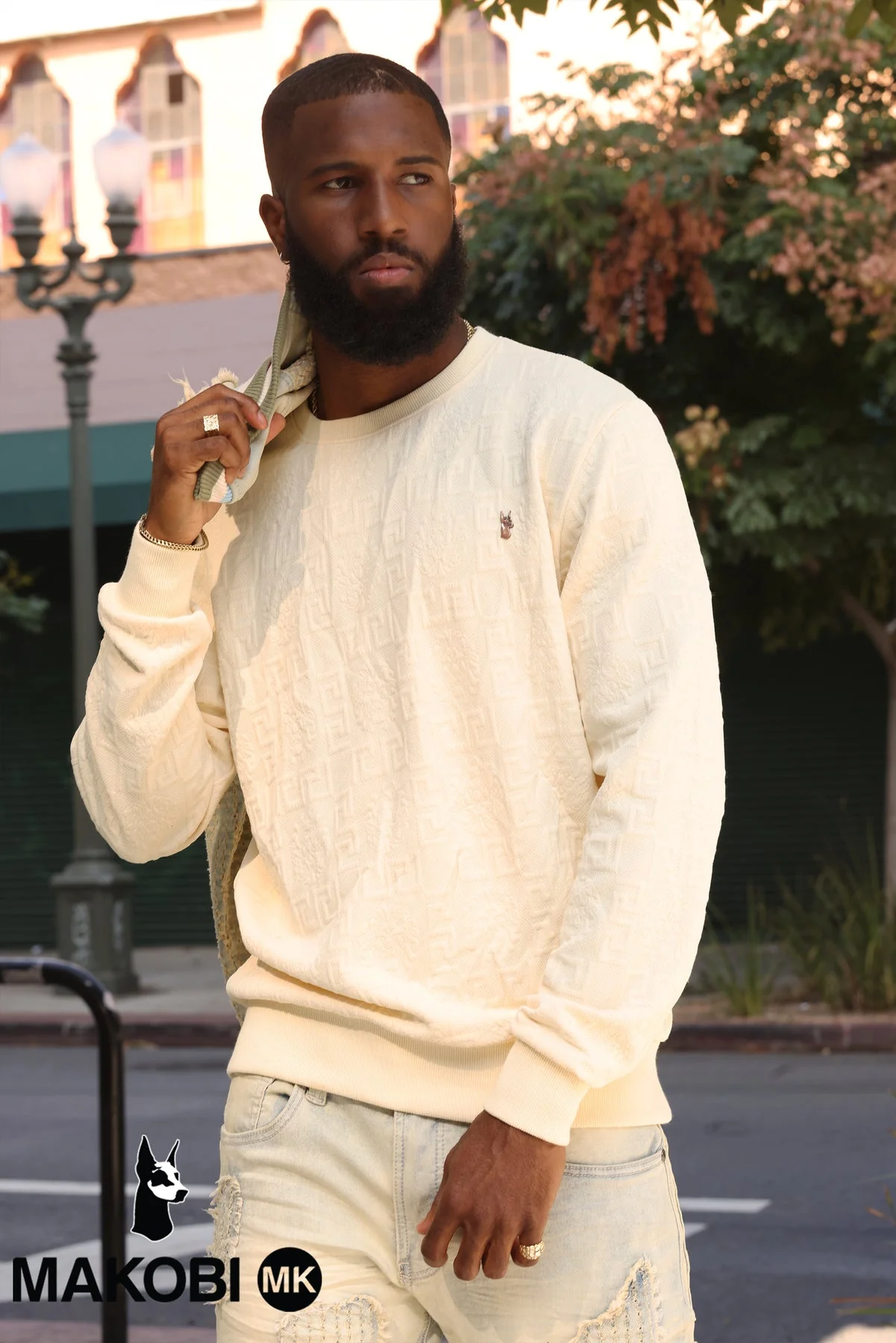 Makobi M4232 Bianchi Jacquard Crewneck Sweatshirt - Natural - Image 2