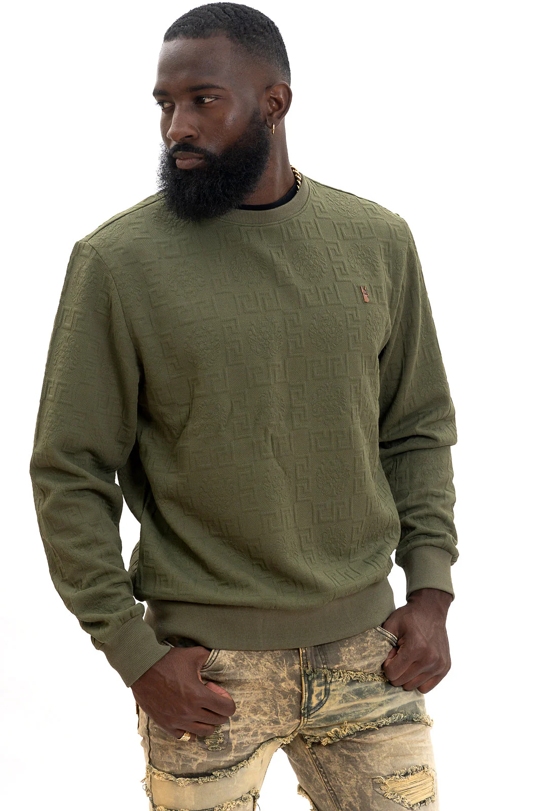 Makobi M4232 Bianchi Jacquard Crewneck Sweatshirt - Olive - Image 2