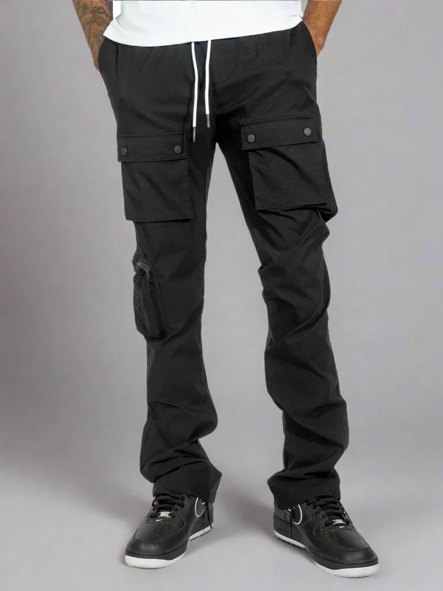 MAKOBI Sartoni Nylon Stacked Pants - Black-(M1625)