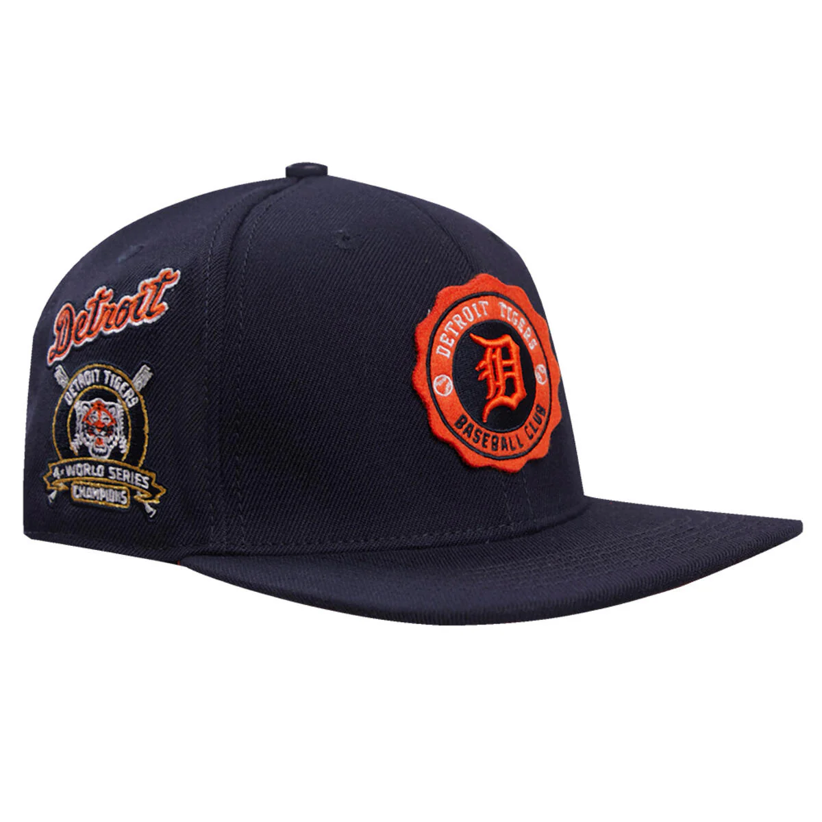 Pro Standard - Detroit Tigers Crest Emblem Wool Snapback Hat - Navy/Orange - Image 3